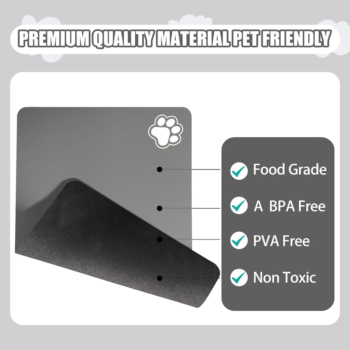 Pet Feeding Mat, Cat Dog Muddy Paws Mat, Super Absorbent Pet Mats for Food Bowls (Light Grey-2 Paws, 30 X 50 Cm)