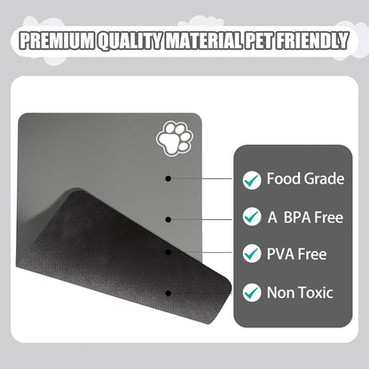 Pet Feeding Mat, Cat Dog Muddy Paws Mat, Super Absorbent Pet Mats for Food Bowls (Light Grey-2 Paws, 30 X 50 Cm)