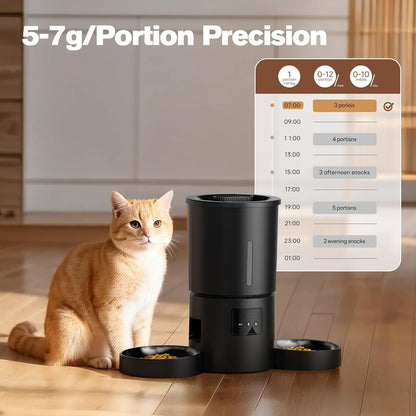 Futterautomat Katze 2 Näpfe Mit APP: 5L Automatischer Futterspender Mit 2.4G Wifi Timer Für Trockenfutter - AONBOY Doppelnapf Design Für Mehrkatzenhaushalte & Hunde - Schwarz
