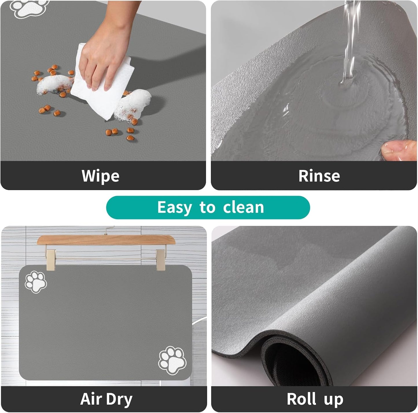 Pet Feeding Mat, Cat Dog Muddy Paws Mat, Super Absorbent Pet Mats for Food Bowls (Light Grey-2 Paws, 30 X 50 Cm)