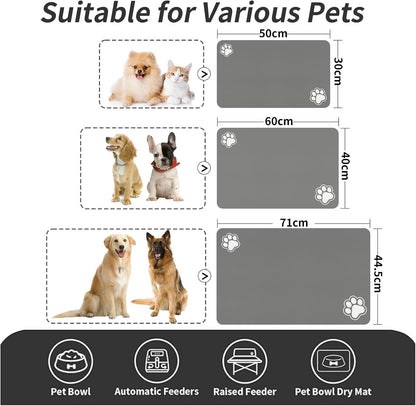 Pet Feeding Mat, Cat Dog Muddy Paws Mat, Super Absorbent Pet Mats for Food Bowls (Light Grey-2 Paws, 30 X 50 Cm)
