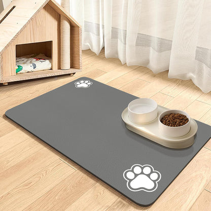 Pet Feeding Mat, Cat Dog Muddy Paws Mat, Super Absorbent Pet Mats for Food Bowls (Light Grey-2 Paws, 30 X 50 Cm)