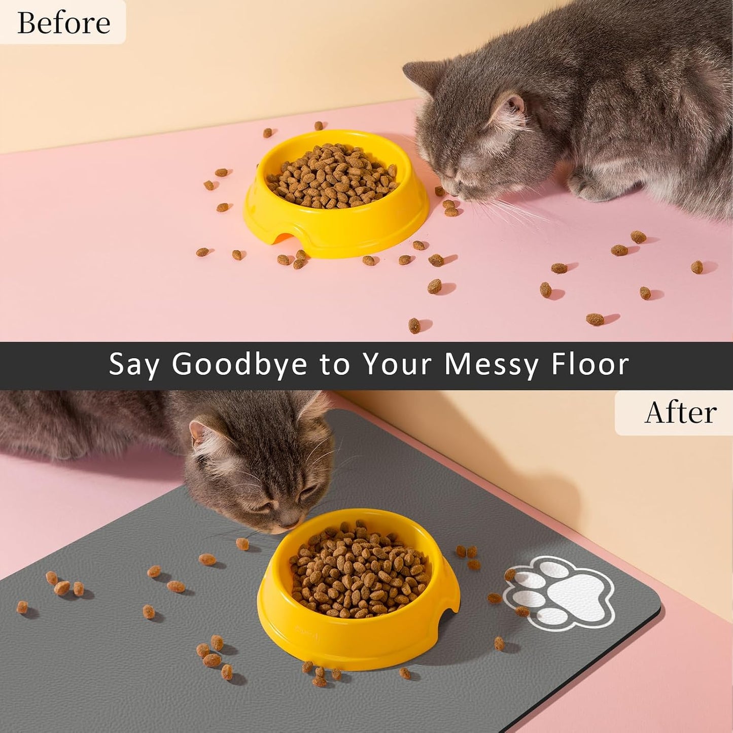 Pet Feeding Mat, Cat Dog Muddy Paws Mat, Super Absorbent Pet Mats for Food Bowls (Light Grey-2 Paws, 30 X 50 Cm)
