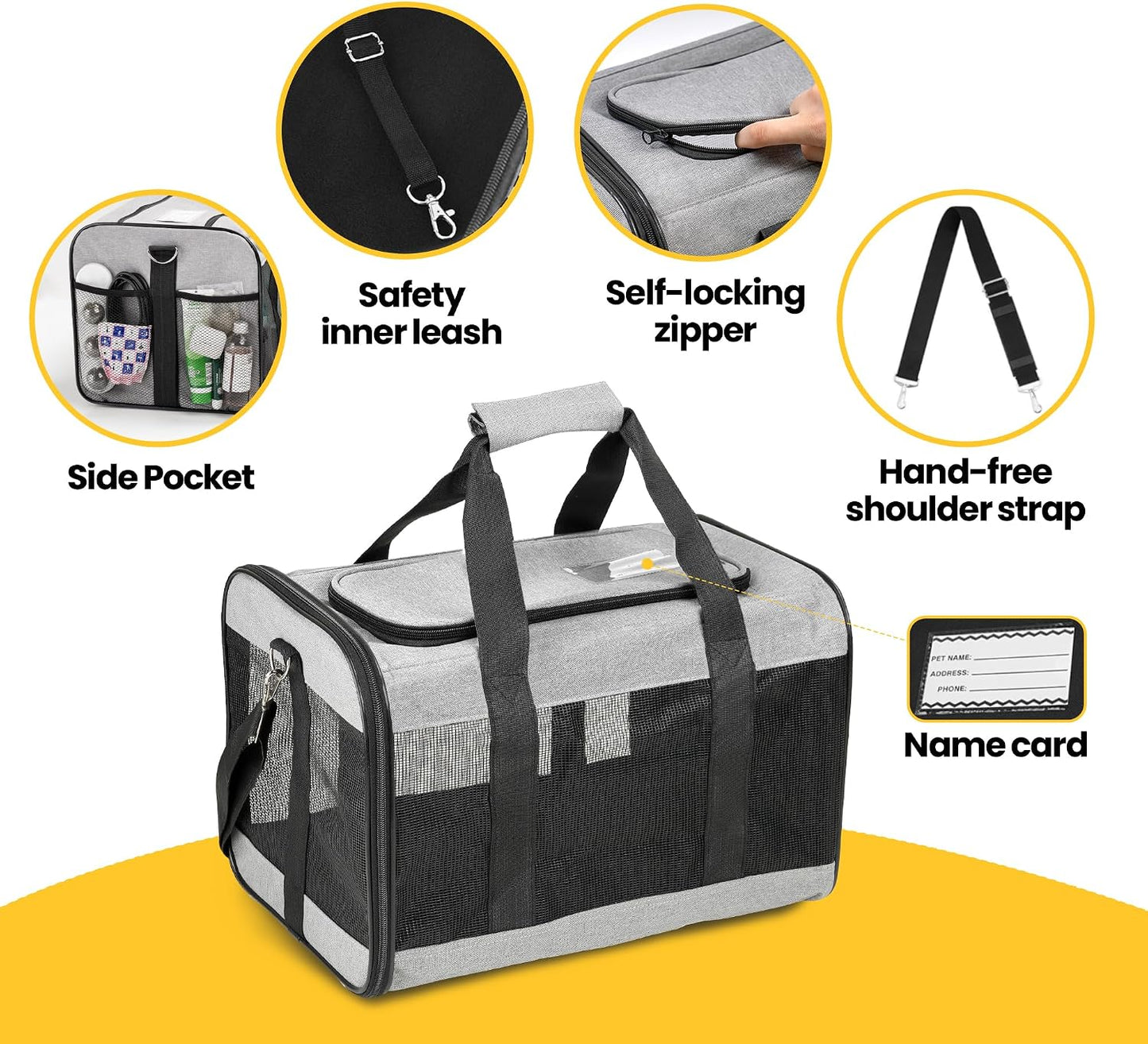 Conlun Transportbox Katze M, Flugzeugtaugliche Katzentransportbox Bis 7Kg | Grau Katzentransporttasche Mit Innerer Sicherheitsschnalle, Ideal Als Katzenkorb Transport Für Reise, Auto Und Flugzeug