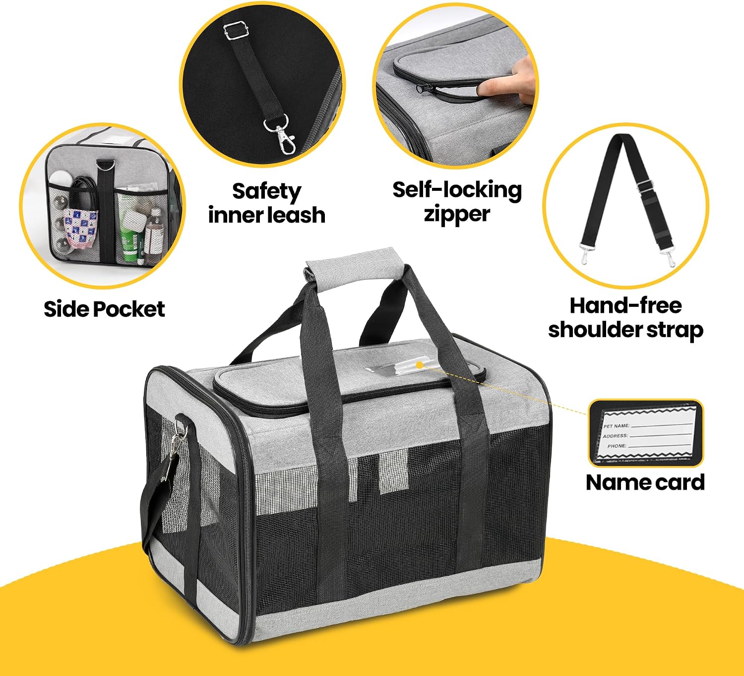 Conlun Transportbox Katze M, Flugzeugtaugliche Katzentransportbox Bis 7Kg | Grau Katzentransporttasche Mit Innerer Sicherheitsschnalle, Ideal Als Katzenkorb Transport Für Reise, Auto Und Flugzeug