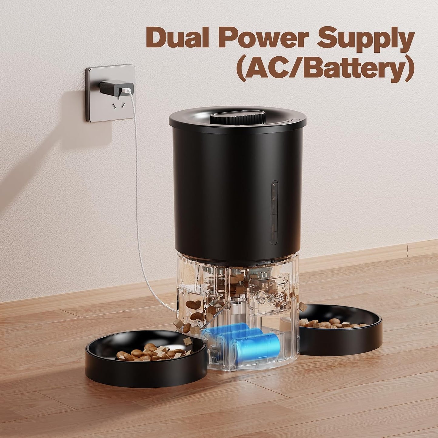 Futterautomat Katze 2 Näpfe Mit APP: 5L Automatischer Futterspender Mit 2.4G Wifi Timer Für Trockenfutter - AONBOY Doppelnapf Design Für Mehrkatzenhaushalte & Hunde - Schwarz