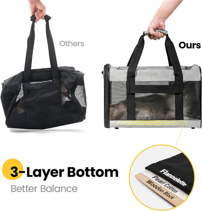 Conlun Transportbox Katze M, Flugzeugtaugliche Katzentransportbox Bis 7Kg | Grau Katzentransporttasche Mit Innerer Sicherheitsschnalle, Ideal Als Katzenkorb Transport Für Reise, Auto Und Flugzeug